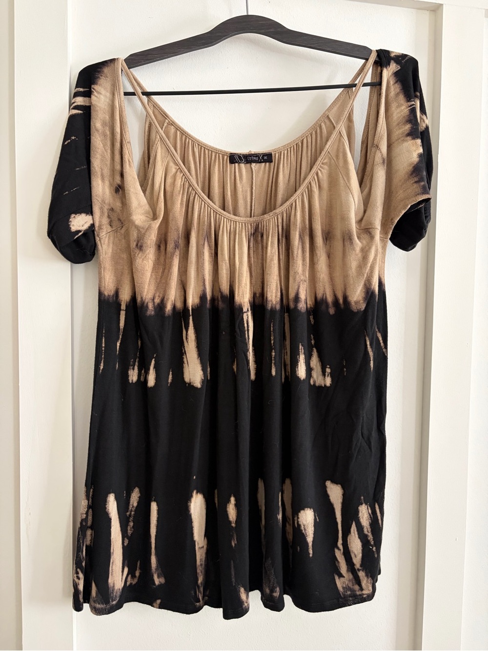 Bleached Black & Tan Cold Shoulder Women's Top